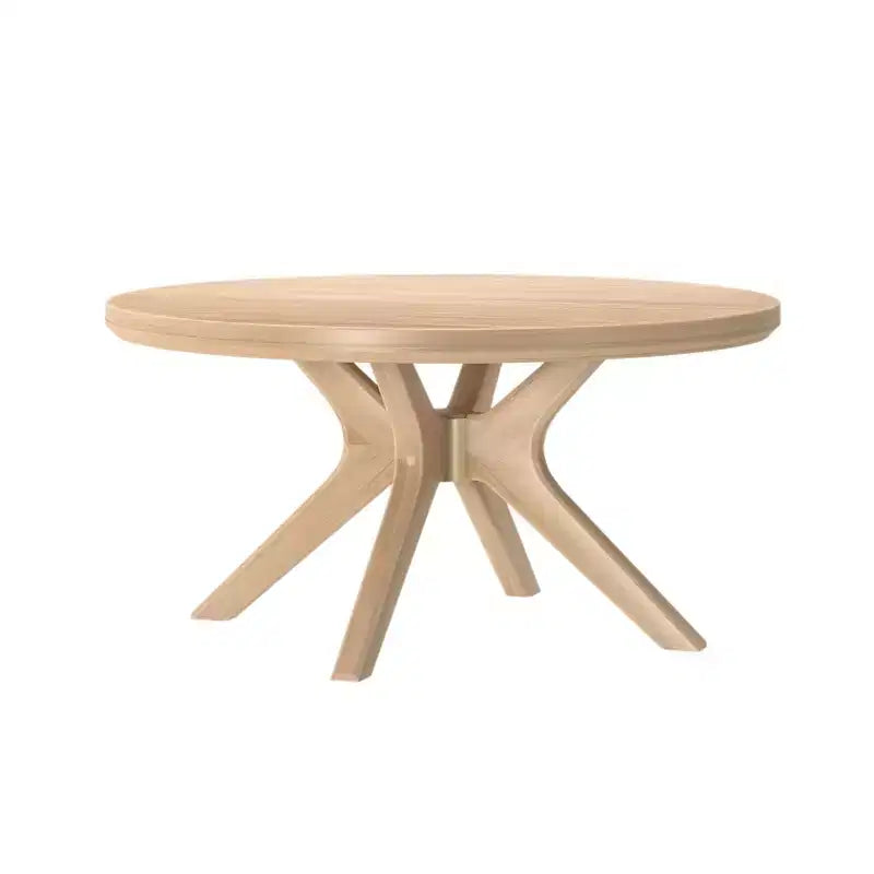 Tavolino rotondo Plank+Beam con gambe incrociate in legno massello, 91 cm, per soggiorno