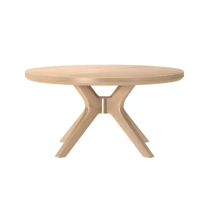Tavolino rotondo Plank+Beam con gambe incrociate in legno massello, 91 cm, per soggiorno