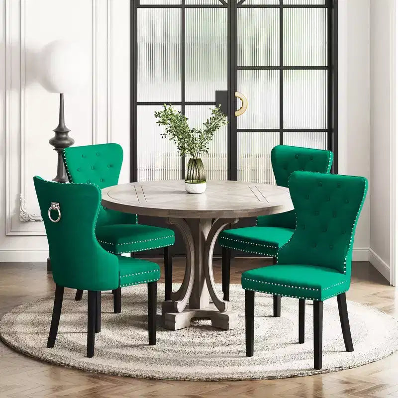 WestinTrends Sedie da Pranzo Imbottite in Velluto con Bottoni (Set da 4), Velluto Verde Scuro