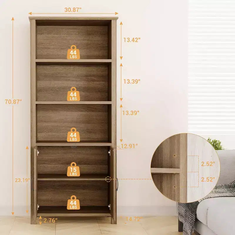 Librerie e Scaffali Rustici con Ante, Libreria-Scaffale a 5 Ripiani, Scaffali in Legno