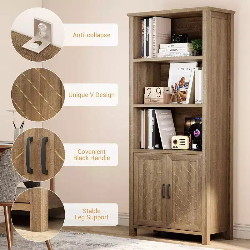 Librerie e Scaffali Rustici con Ante, Libreria-Scaffale a 5 Ripiani, Scaffali in Legno