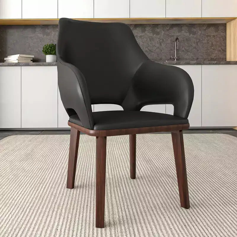 Sedia da pranzo Vivara Collection in pelle con base in legno di caucciù e seduta e schienale imbottiti, sedia d'accento moderna per sale da pranzo