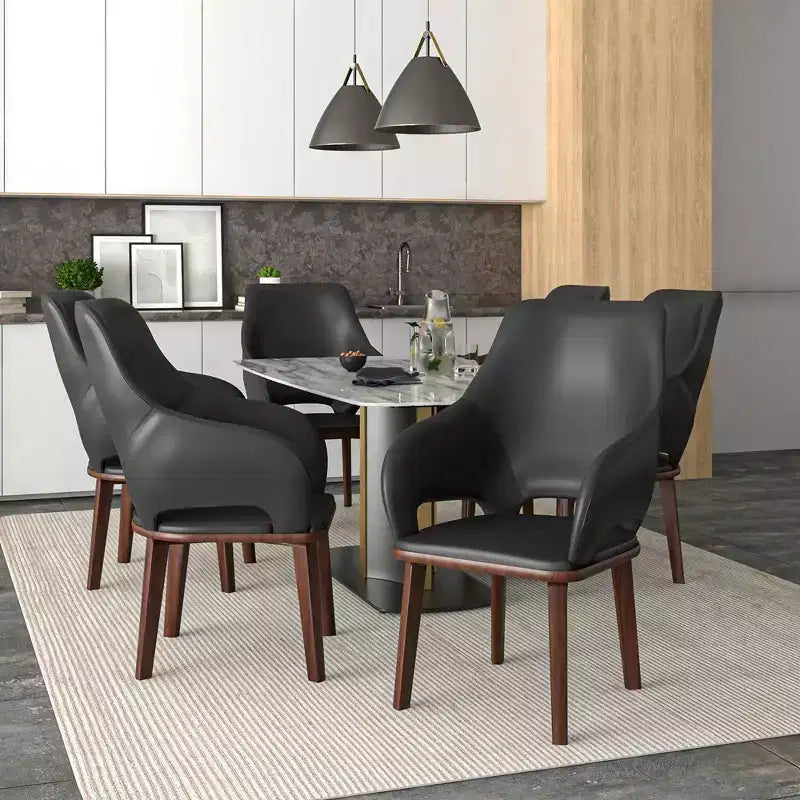 Sedia da pranzo Vivara Collection in pelle con base in legno di caucciù e seduta e schienale imbottiti, sedia d'accento moderna per sale da pranzo