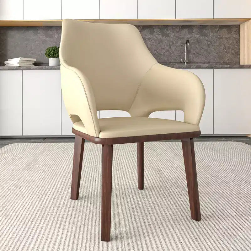 Sedia da pranzo Vivara Collection in pelle con base in legno di caucciù e seduta e schienale imbottiti, sedia d'accento moderna per sale da pranzo