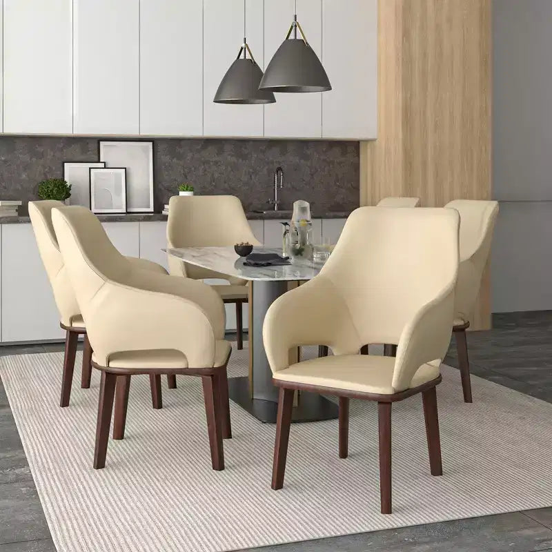 Sedia da pranzo Vivara Collection in pelle con base in legno di caucciù e seduta e schienale imbottiti, sedia d'accento moderna per sale da pranzo