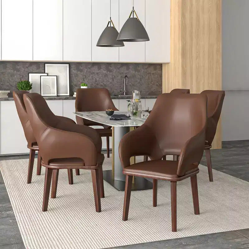 Sedia da pranzo Vivara Collection in pelle con base in legno di caucciù e seduta e schienale imbottiti, sedia d'accento moderna per sale da pranzo