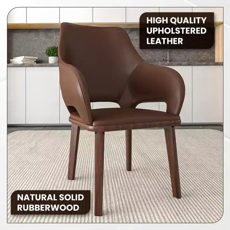 Sedia da pranzo Vivara Collection in pelle con base in legno di caucciù e seduta e schienale imbottiti, sedia d'accento moderna per sale da pranzo