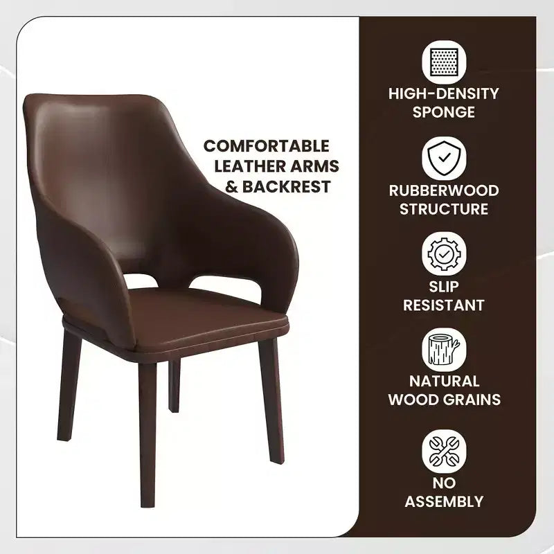 Sedia da pranzo Vivara Collection in pelle con base in legno di caucciù e seduta e schienale imbottiti, sedia d'accento moderna per sale da pranzo