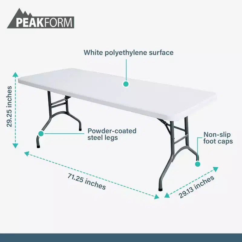Tavolo Pieghevole Multiuso Peakform, Leggero e Resistente, con Base Stabile per Eventi Interni ed Esterni, 180 cm, Bianco