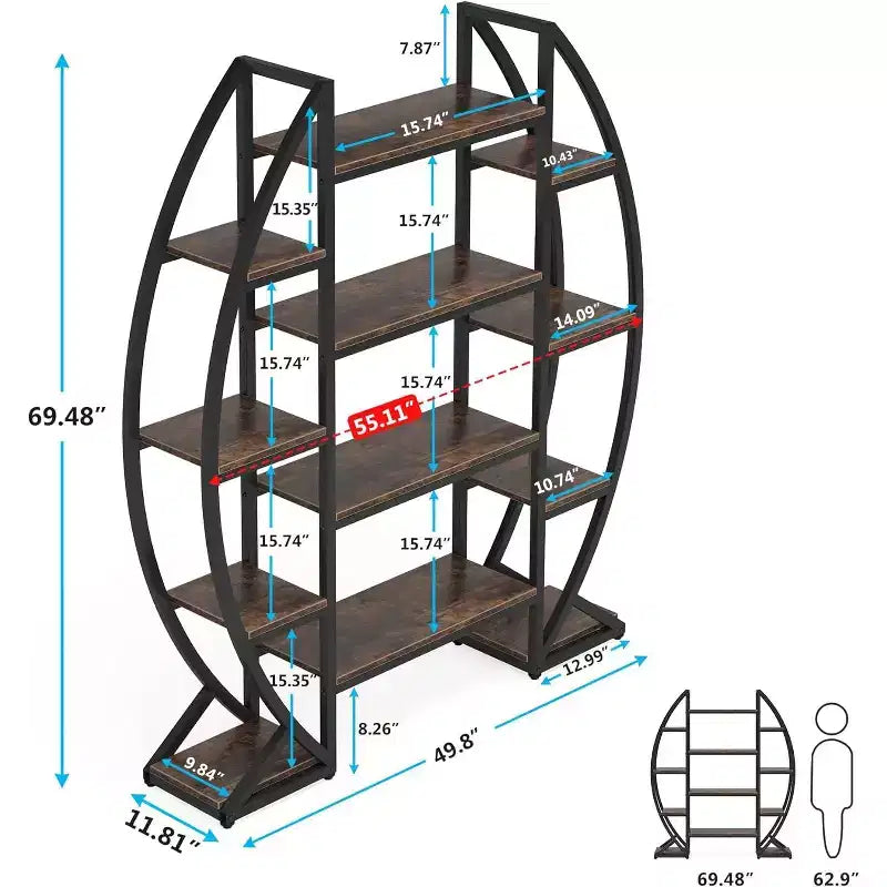 Libreria a 5 ripiani tripla larga ovale Lantine