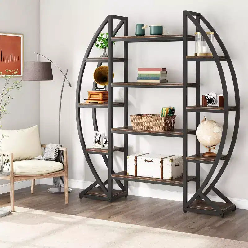 Libreria a 5 ripiani tripla larga ovale Lantine