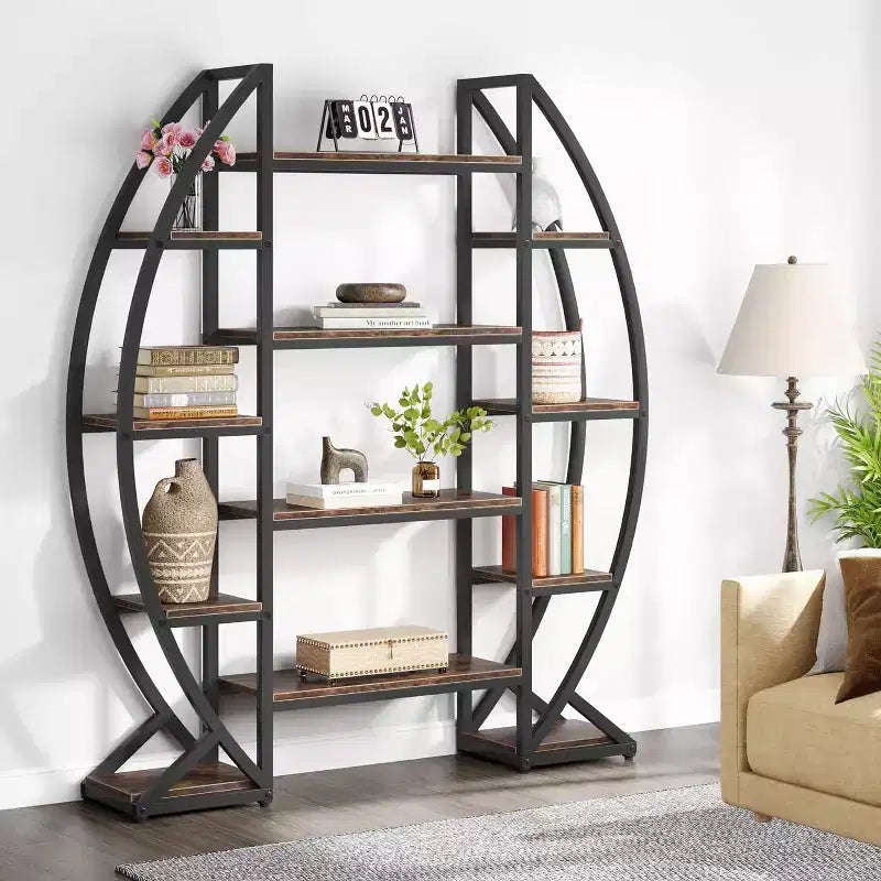 Libreria a 5 ripiani tripla larga ovale Lantine