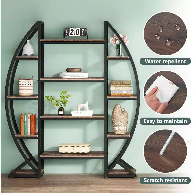 Libreria a 5 ripiani tripla larga ovale Lantine