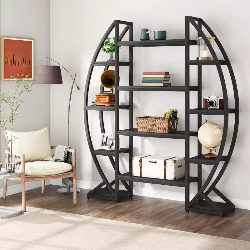 Libreria a 5 ripiani tripla larga ovale Lantine