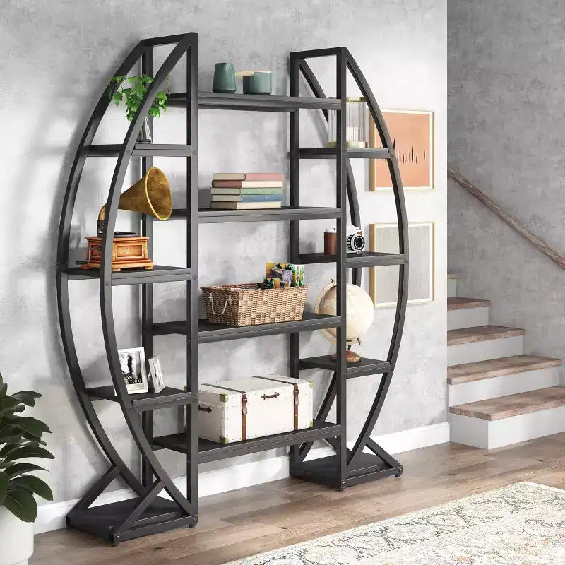 Libreria a 5 ripiani tripla larga ovale Lantine