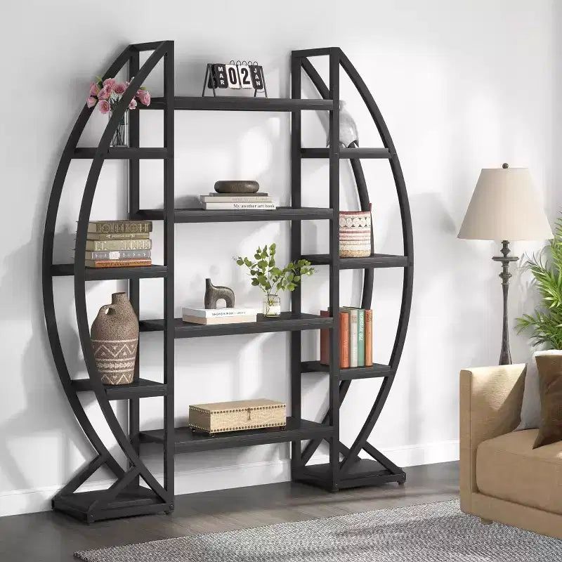 Libreria a 5 ripiani tripla larga ovale Lantine