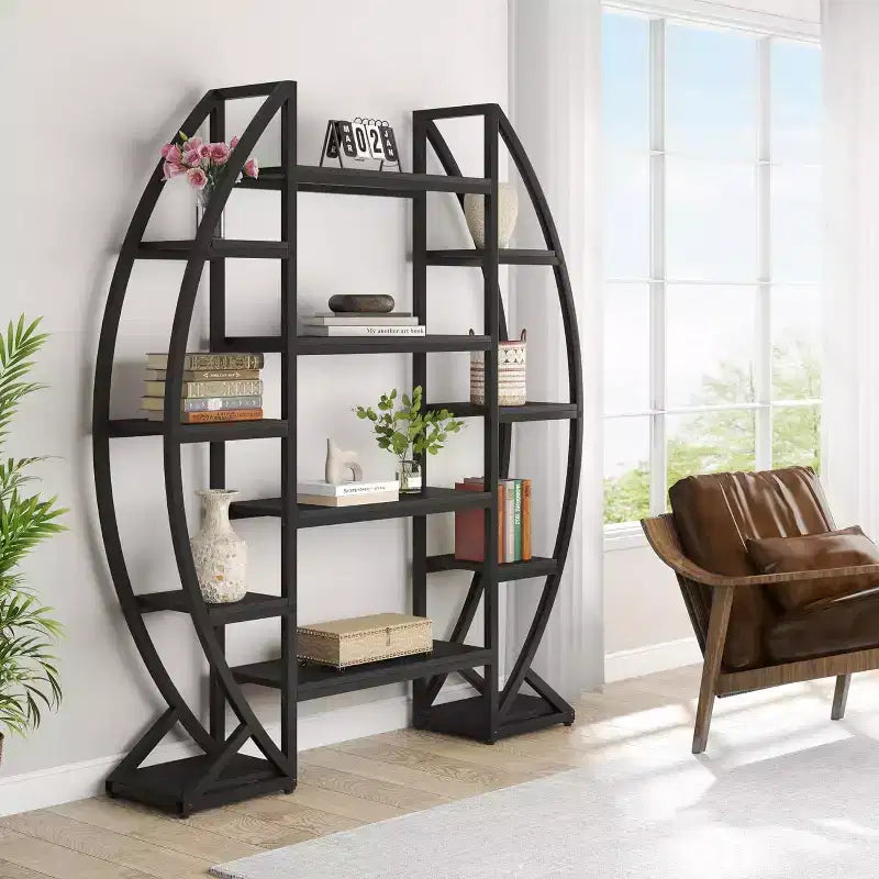 Libreria a 5 ripiani tripla larga ovale Lantine