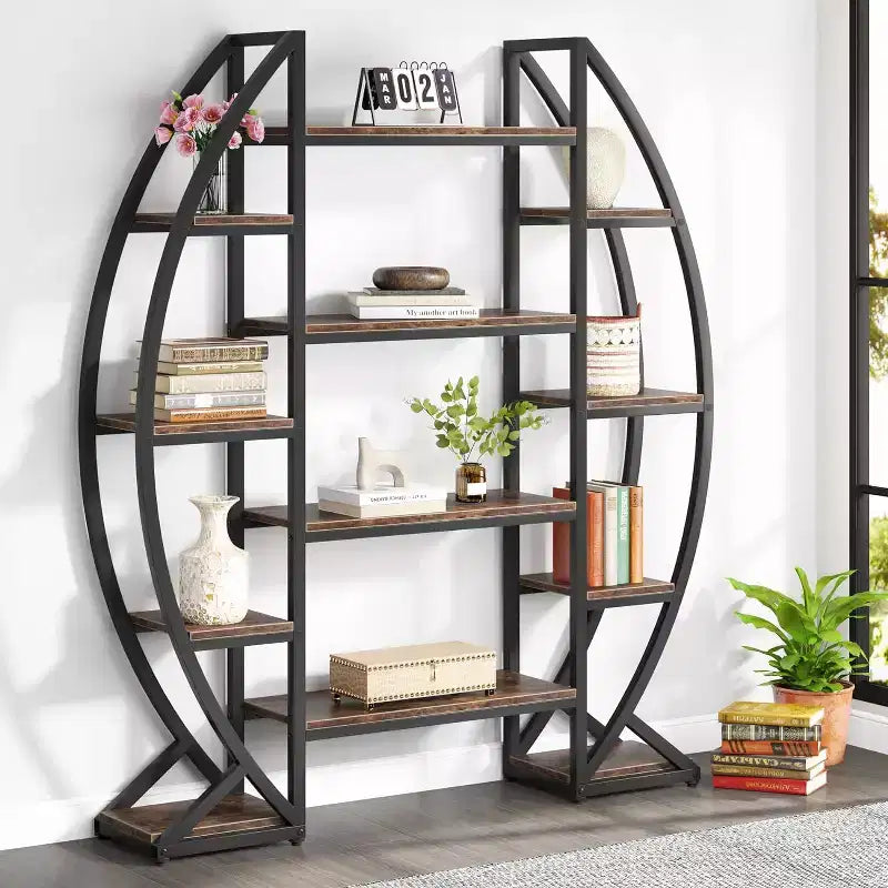 Libreria a 5 ripiani tripla larga ovale Lantine