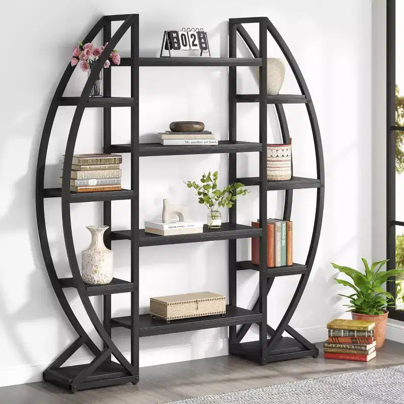 Libreria a 5 ripiani tripla larga ovale Lantine