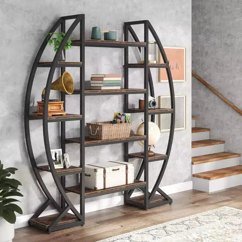Libreria a 5 ripiani tripla larga ovale Lantine