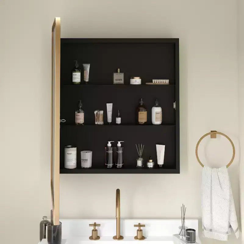 Pensile bagno Emma and Oliver Jackie con cornice in metallo, design a incasso reversibile e specchio smussato arrotondato