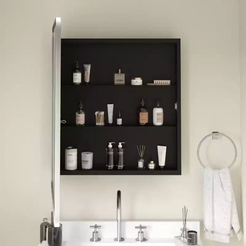 Pensile bagno Emma and Oliver Jackie con cornice in metallo, design a incasso reversibile e specchio smussato arrotondato