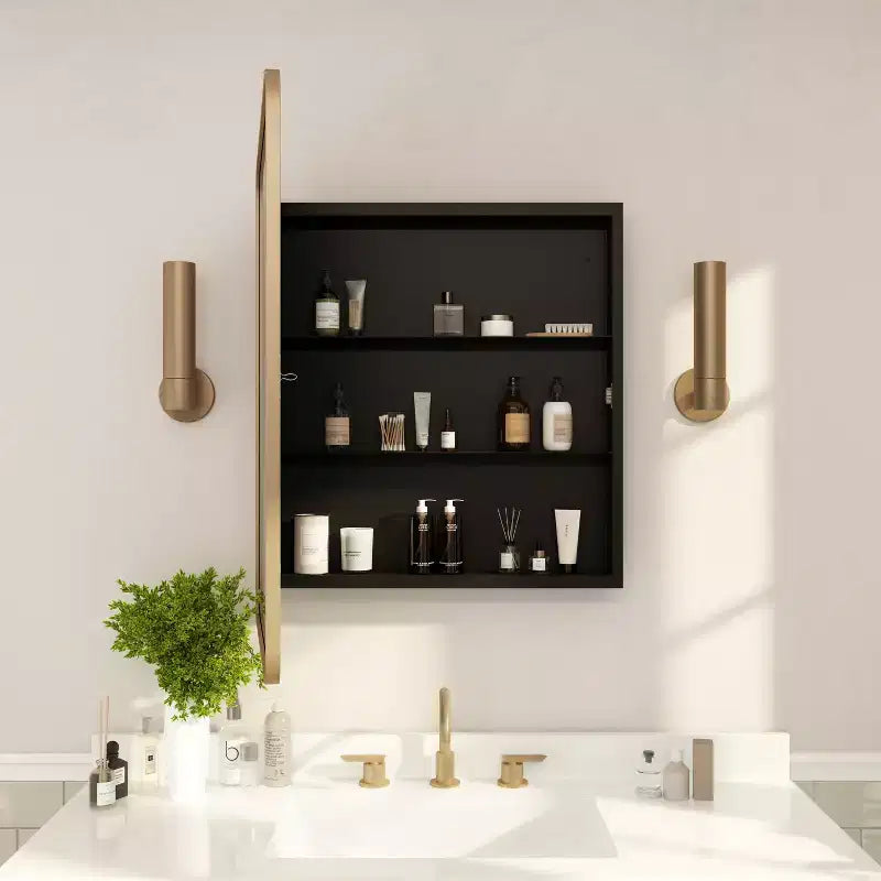 Flash Furniture Jolie Pensile da bagno a incasso con specchio smussato arrotondato e cornice in metallo reversibile