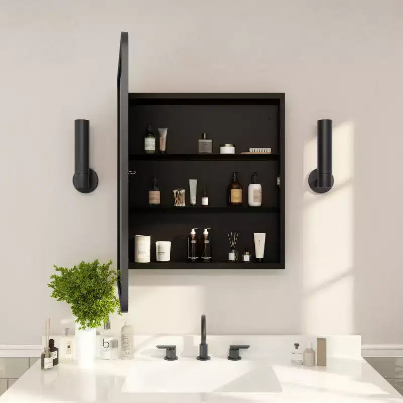 Flash Furniture Jolie Pensile da bagno a incasso con specchio smussato arrotondato e cornice in metallo reversibile