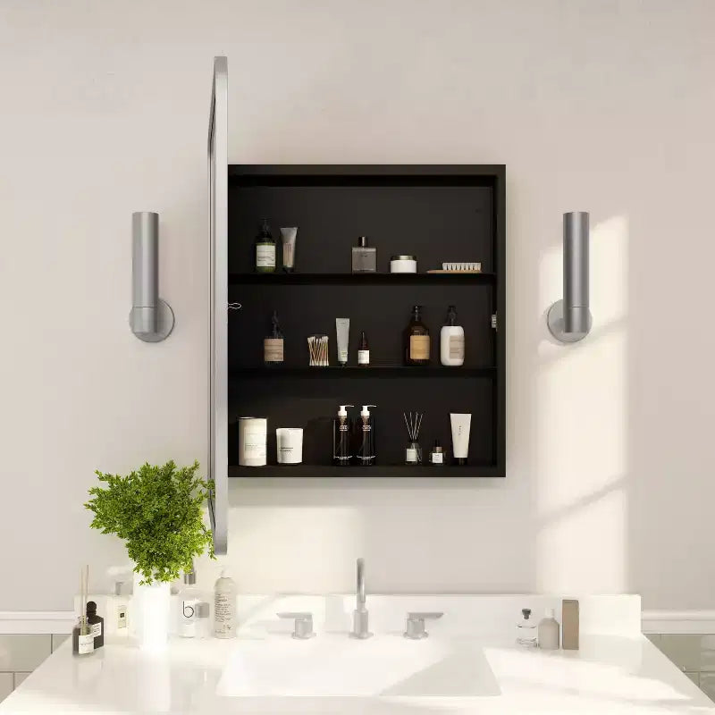 Flash Furniture Jolie Pensile da bagno a incasso con specchio smussato arrotondato e cornice in metallo reversibile