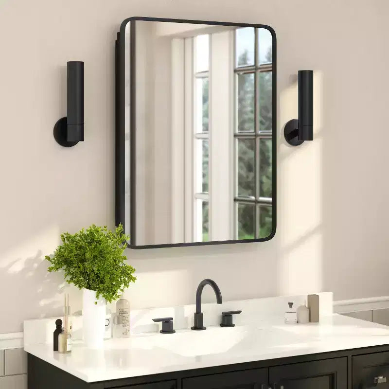 Flash Furniture Jolie Pensile da bagno a incasso con specchio smussato arrotondato e cornice in metallo reversibile