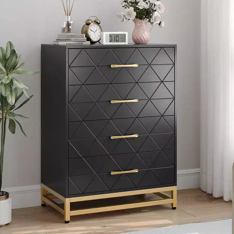 Comò per camera da letto con 4 cassetti, cassettiera con maniglie in metallo, struttura robusta, mobili moderni per camera da letto