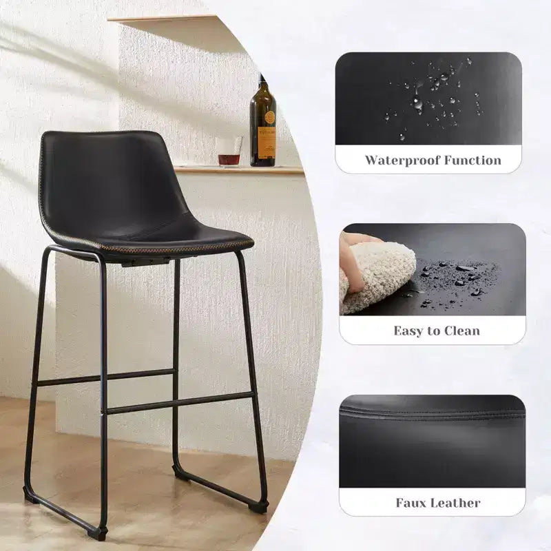 JIONJOY Sgabello da bar con struttura in metallo nero e seduta in ecopelle, 74 cm, set da 2
