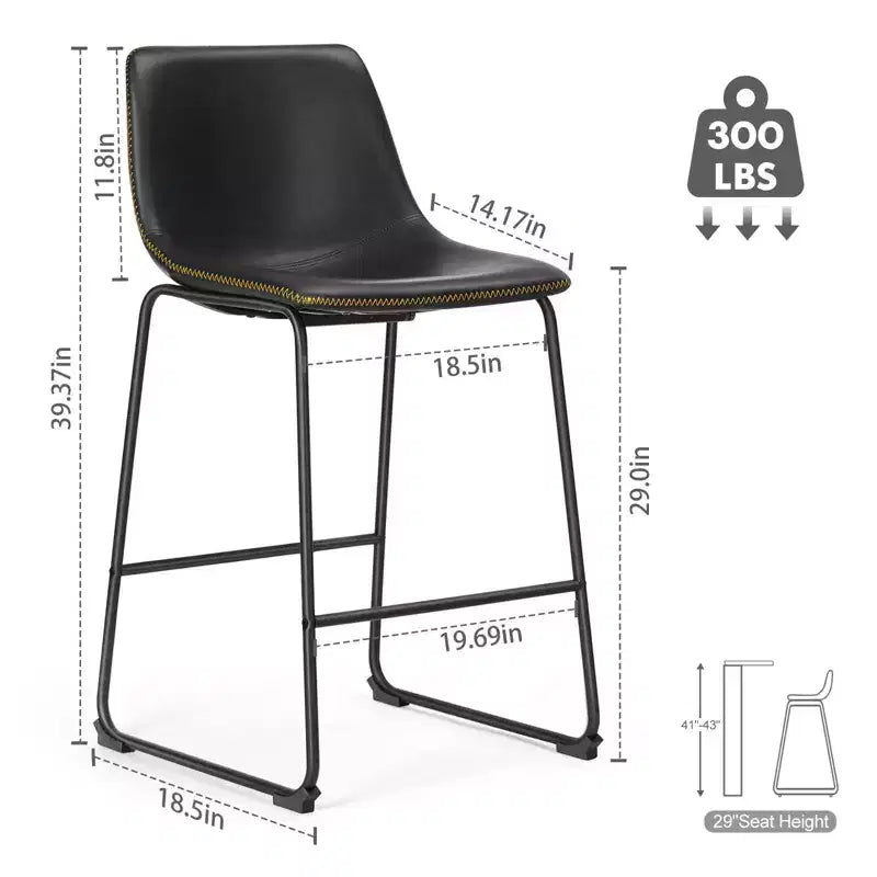 JIONJOY Sgabello da bar con struttura in metallo nero e seduta in ecopelle, 74 cm, set da 2