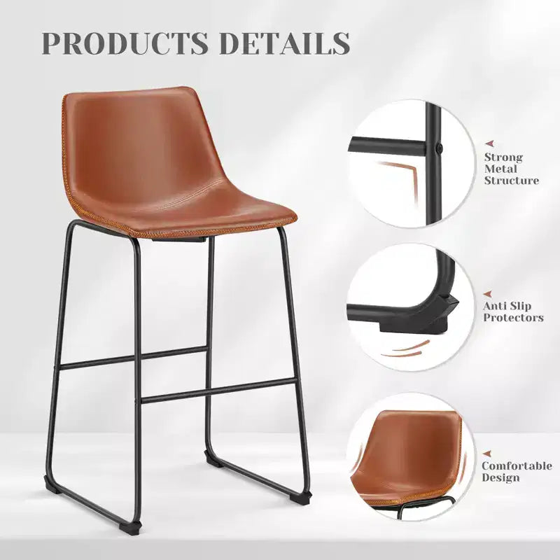 JIONJOY Sgabello da bar con struttura in metallo nero e seduta in ecopelle, 74 cm, set da 2