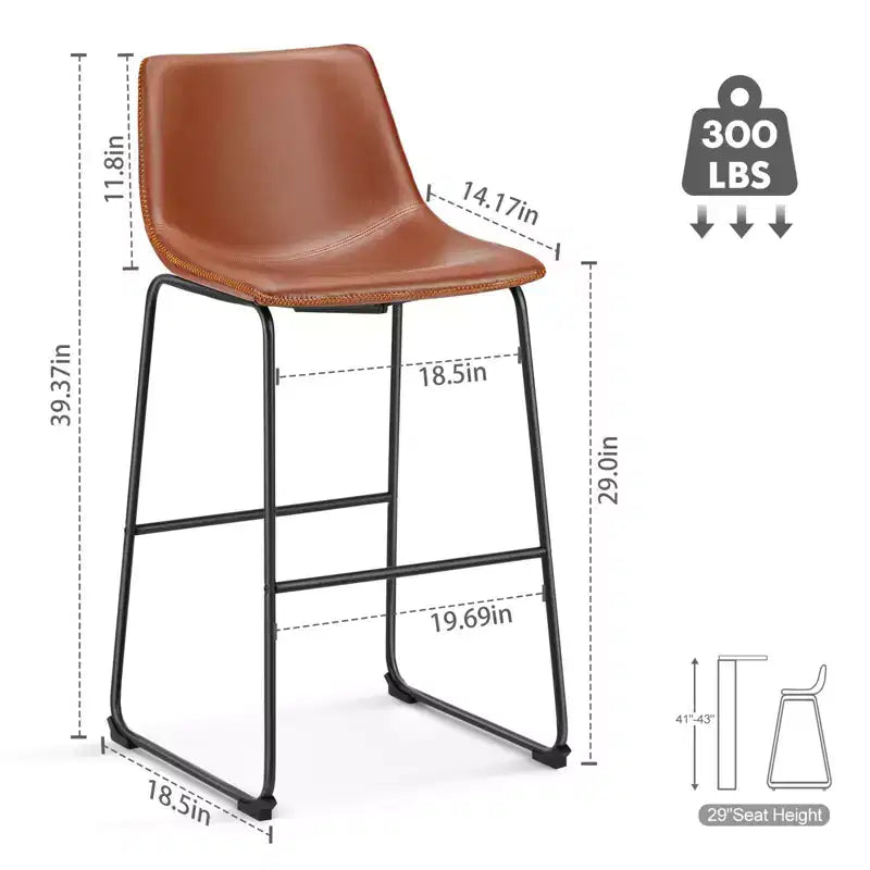 JIONJOY Sgabello da bar con struttura in metallo nero e seduta in ecopelle, 74 cm, set da 2