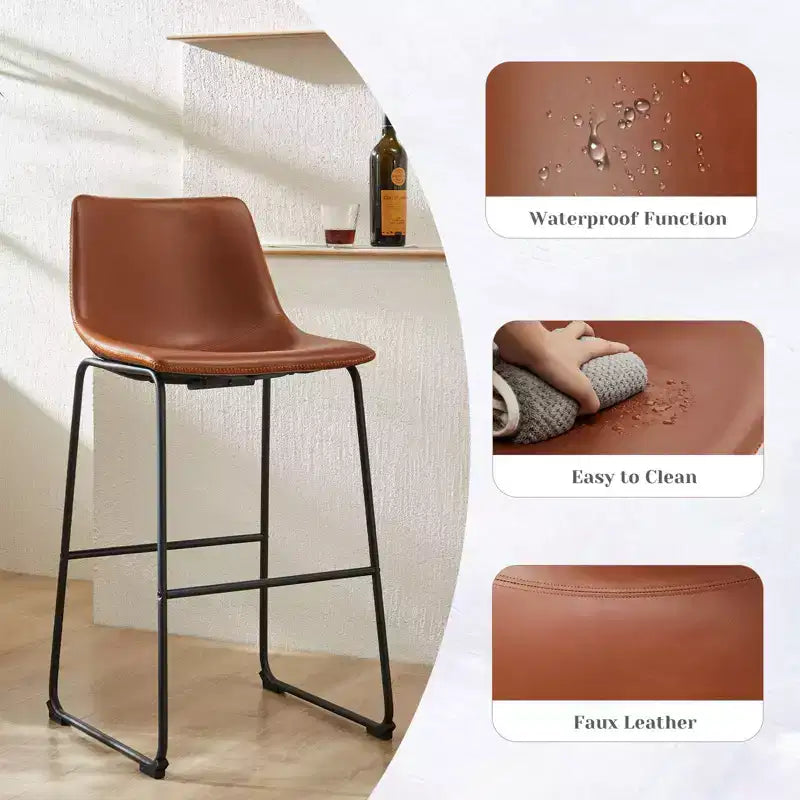 JIONJOY Sgabello da bar con struttura in metallo nero e seduta in ecopelle, 74 cm, set da 2