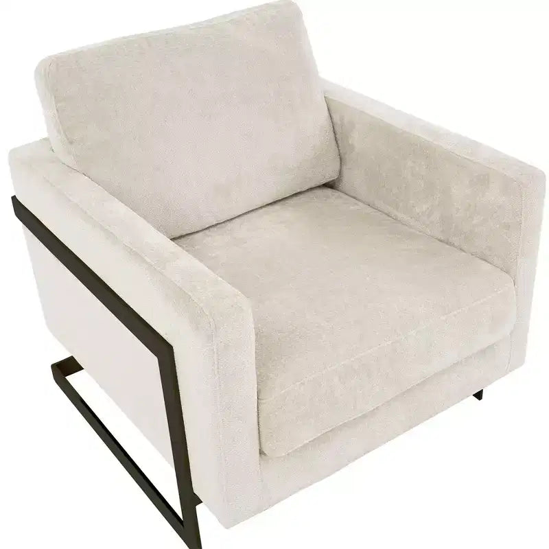 Poltrona LeisureMod in tessuto Boucle con telaio in acciaio inossidabile nero e cuscino dello schienale rimovibile Collezione Lincoln