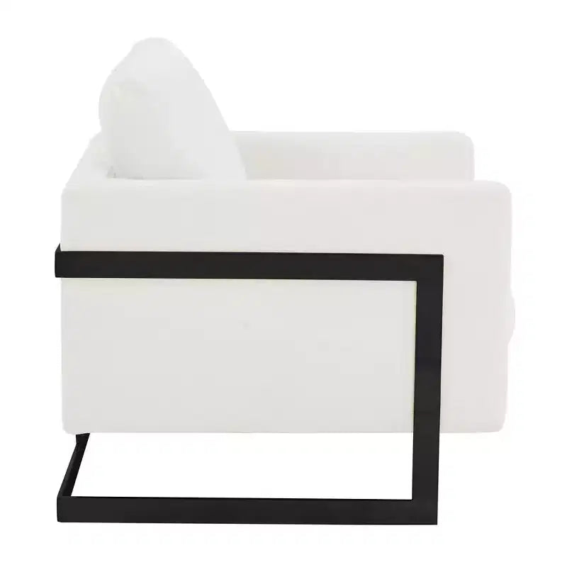 Poltrona LeisureMod in tessuto Boucle con telaio in acciaio inossidabile nero e cuscino dello schienale rimovibile Collezione Lincoln