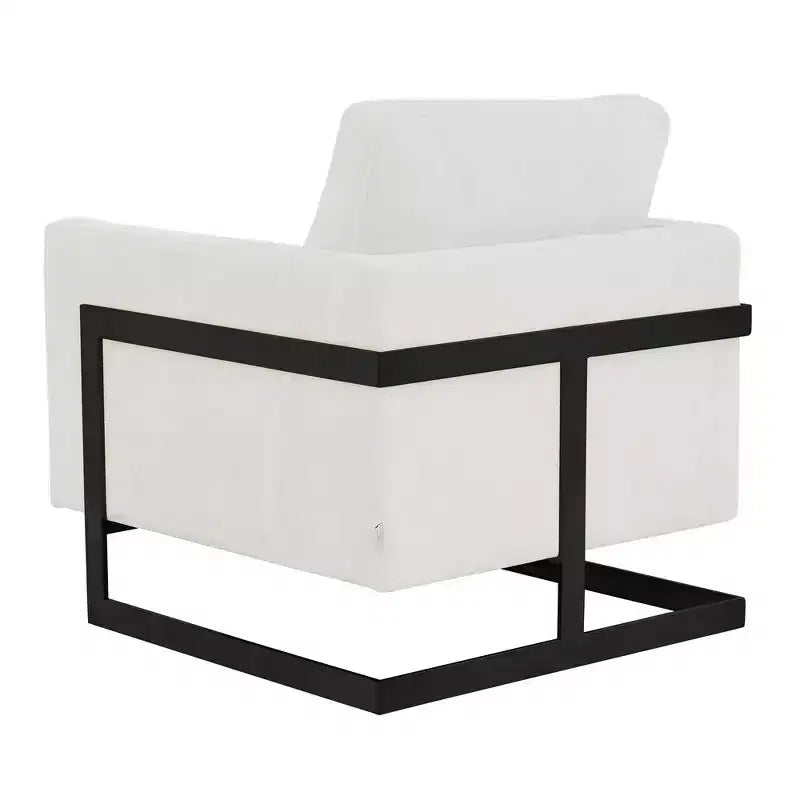 Poltrona LeisureMod in tessuto Boucle con telaio in acciaio inossidabile nero e cuscino dello schienale rimovibile Collezione Lincoln