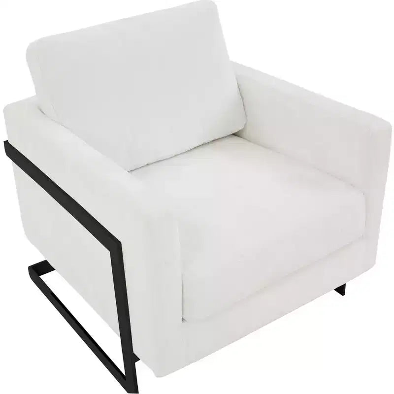 Poltrona LeisureMod in tessuto Boucle con telaio in acciaio inossidabile nero e cuscino dello schienale rimovibile Collezione Lincoln
