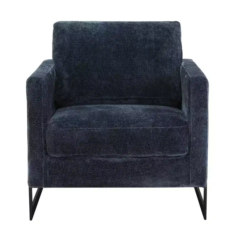 Poltrona LeisureMod in tessuto Boucle con telaio in acciaio inossidabile nero e cuscino dello schienale rimovibile Collezione Lincoln