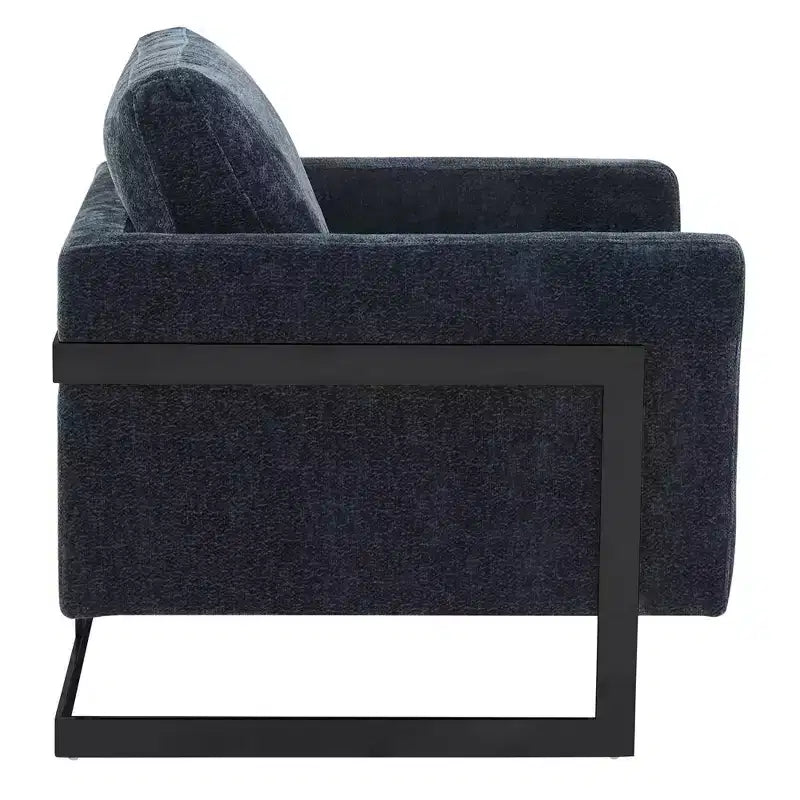 Poltrona LeisureMod in tessuto Boucle con telaio in acciaio inossidabile nero e cuscino dello schienale rimovibile Collezione Lincoln