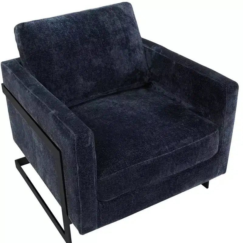 Poltrona LeisureMod in tessuto Boucle con telaio in acciaio inossidabile nero e cuscino dello schienale rimovibile Collezione Lincoln