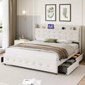 Whizmax Bed Frame, Upholstered Platform Bed Frame with Trundle and 4 Storage Drawers, Bed Frame with Diamond Tufted Headboard, No Box Spring Needed