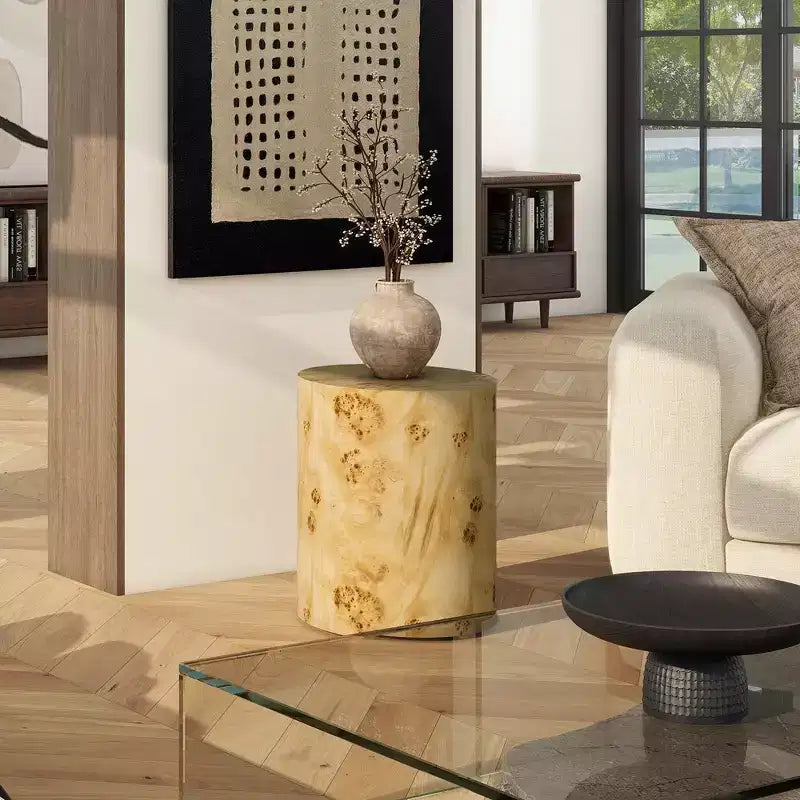 Jennifer Taylor Home Nebula 20 Tavolino da Divano/Comodino Ovale a Pilastro, Legno di Burl Marrone Caldo Naturale
