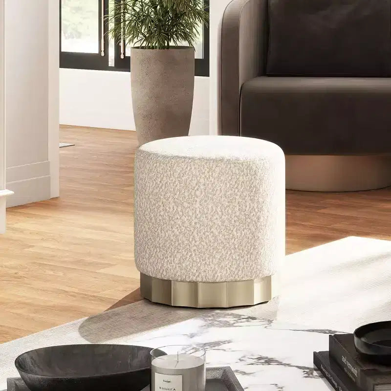 JTH LUXE Pouf ottomano rotondo imbottito Hampton 18 con base smerlata,