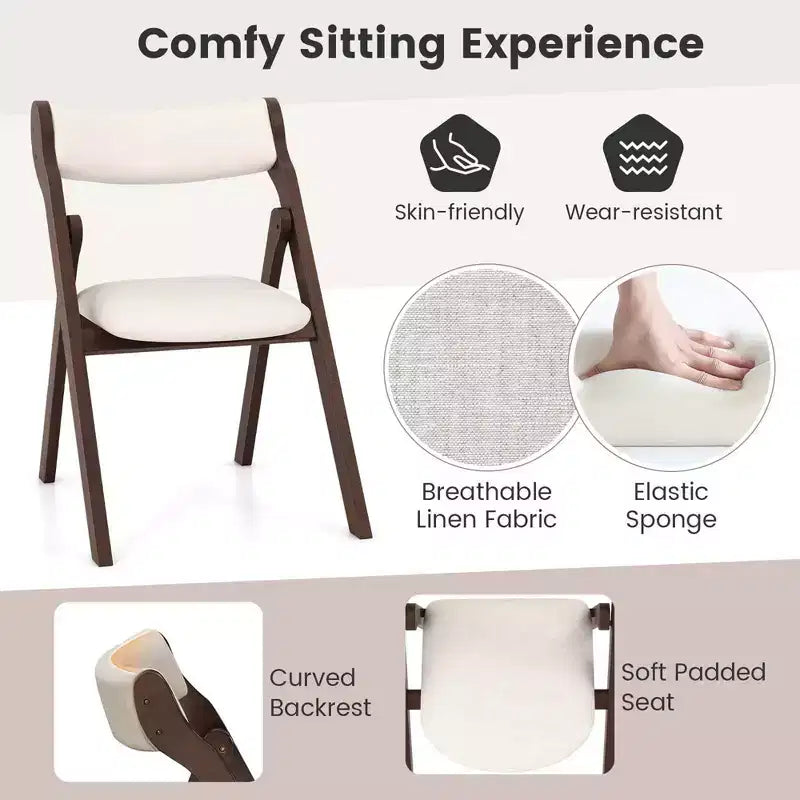 Costway Set di 2/4 Sedie Pieghevoli con Comodo Schienale e Seduta Imbottiti Struttura in Legno di Gomma Naturale