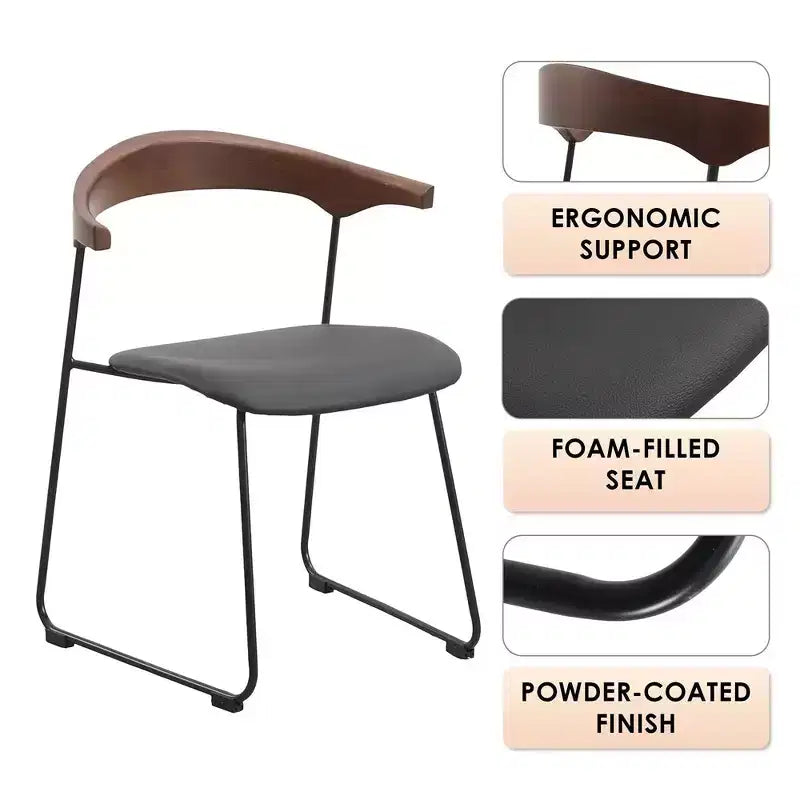 LeisureMod Lyra Series - Set di 2 sedie da pranzo moderne imbottite con sedile in pelle, schienale in faggio e gambe in ferro, per cucina moderna, sala da pranzo, casa, caffè
