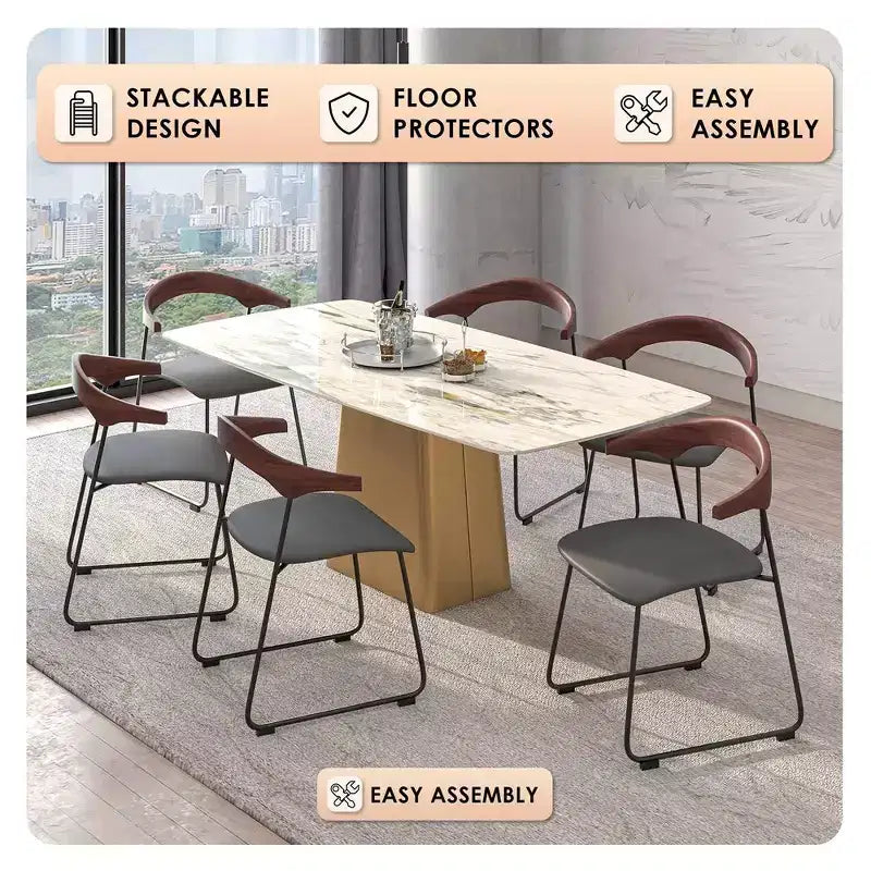 LeisureMod Lyra Series - Set di 2 sedie da pranzo moderne imbottite con sedile in pelle, schienale in faggio e gambe in ferro, per cucina moderna, sala da pranzo, casa, caffè