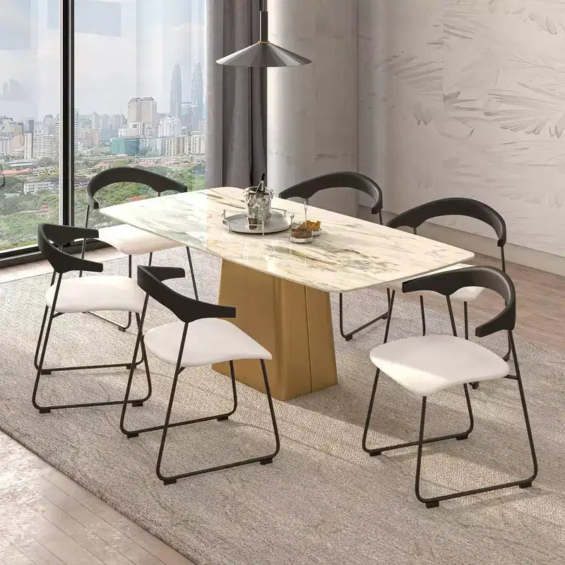 LeisureMod Lyra Series - Set di 2 sedie da pranzo moderne imbottite con sedile in pelle, schienale in faggio e gambe in ferro, per cucina moderna, sala da pranzo, casa, caffè